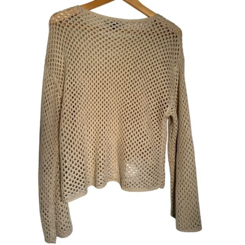 Forever‎ 21 Beige Crocheted Mesh Long Sleeve Pullover Sweater Top Womens M